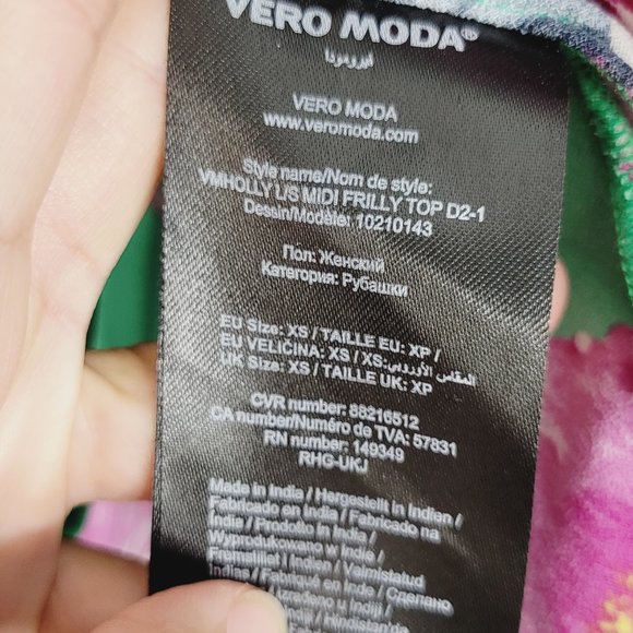 Vero Moda Aqua Green Floral Long Sleeve Peplum Blouse Shirt Top Ruffle Neck XS - Picture 3 of 10